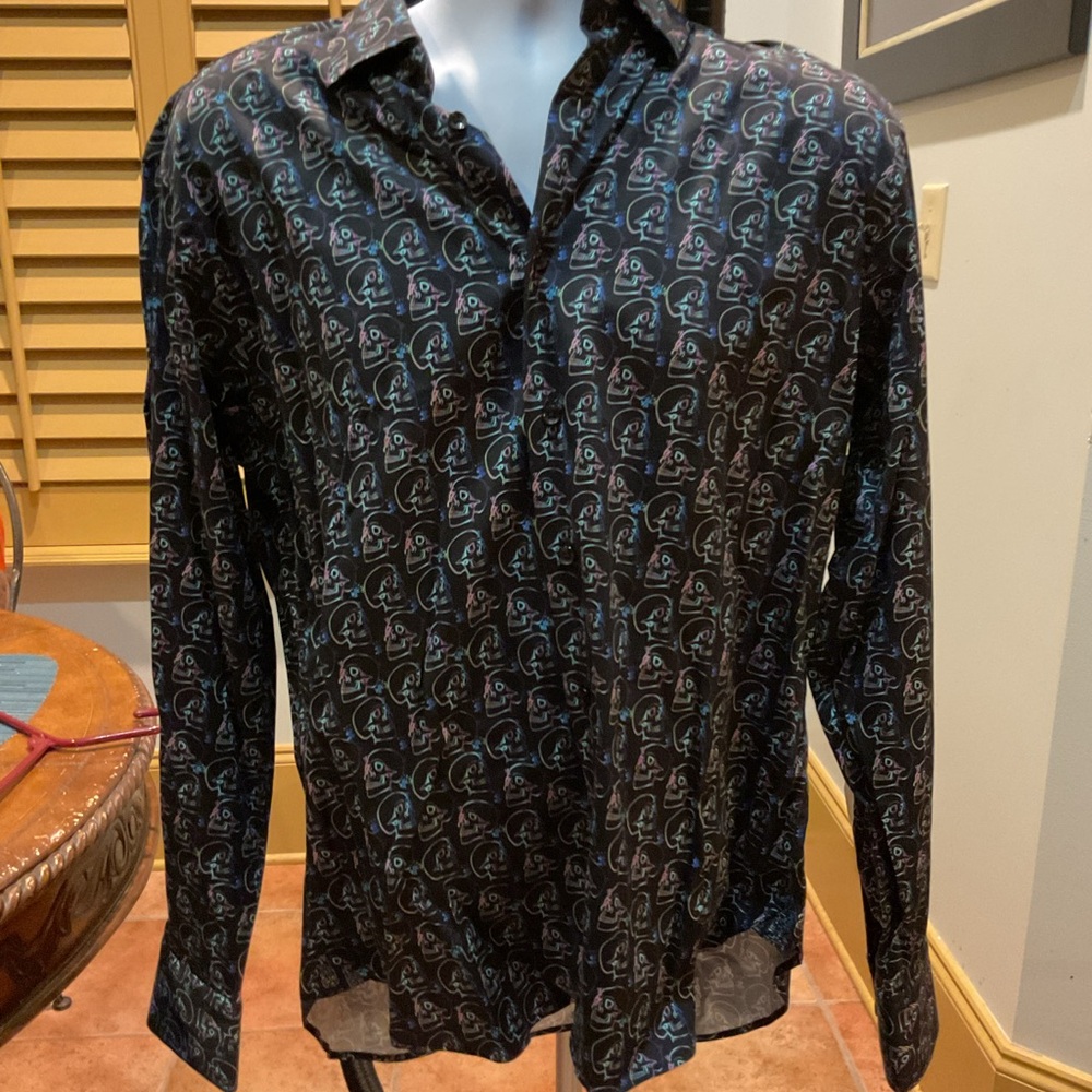 Visconti Black Skull Patterned Button Down Mens S… - image 1
